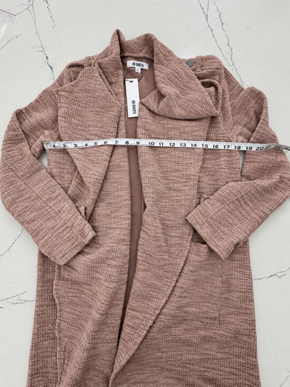 BB Dakota Trench Revolution Boho Drapey Coat Knit Textured Mauve Pink Small - Picture 7 of 9